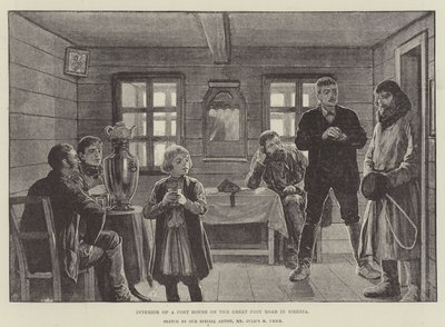 Interiør i et posthus på den store postveien i Sibir av Julius Mandes Price