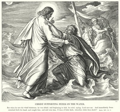 Kristus støtter Peter på vannet av Julius Schnorr von Carolsfeld