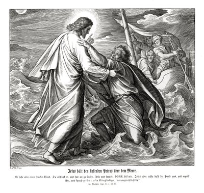 Jesus og Peter går på vannet, Matteusevangeliet av Julius Schnorr von Carolsfeld