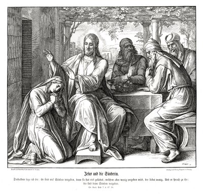 Jesus og den syndige kvinnen, Lukasevangeliet av Julius Schnorr von Carolsfeld