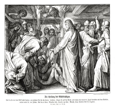 Jesus helbreder den lamme mannen, Lukasevangeliet av Julius Schnorr von Carolsfeld