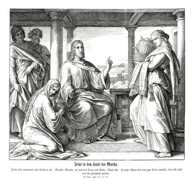 Jesus i huset til Marta, Lukasevangeliet av Julius Schnorr von Carolsfeld