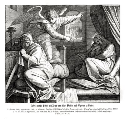 Josef blir advart om å flykte til Egypt, Matteusevangeliet av Julius Schnorr von Carolsfeld
