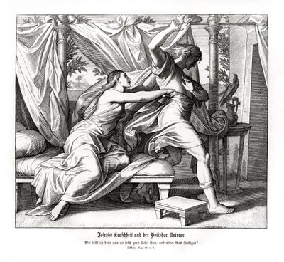 Josef nekter å ligge med Potifar, 1. Mosebok av Julius Schnorr von Carolsfeld