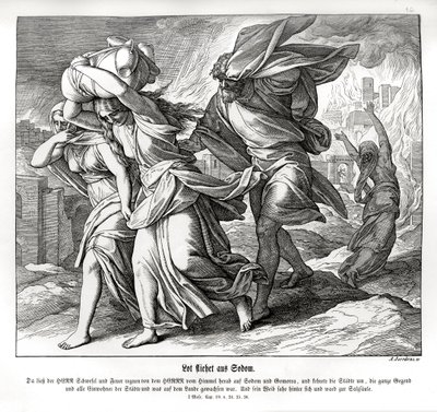 Lot og hans familie flykter fra Sodoma, 1. Mosebok av Julius Schnorr von Carolsfeld