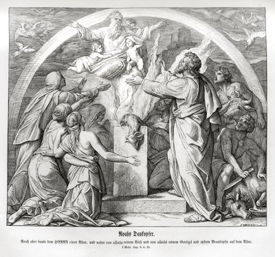 Noahs takkeoffer etter flommen, 1. Mosebok av Julius Schnorr von Carolsfeld