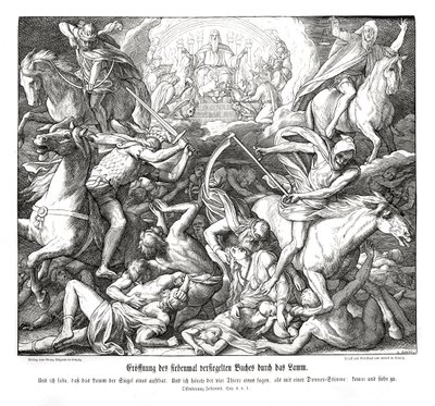 Åpning av det første segl ved Lammet, Åpenbaring av Julius Schnorr von Carolsfeld