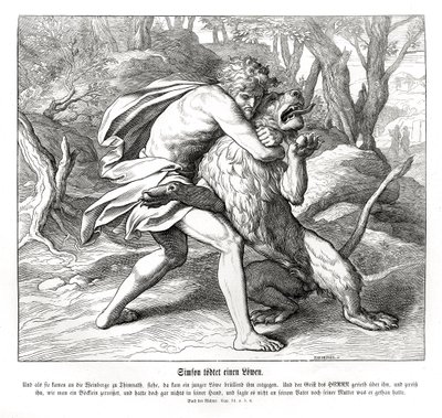 Samson kills a lion, Judges av Julius Schnorr von Carolsfeld