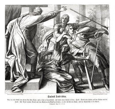Saul prøver å drepe David av Julius Schnorr von Carolsfeld