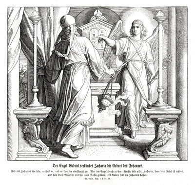 Engelen Gabriel viser seg for Sakarias, Lukas av Julius Schnorr von Carolsfeld