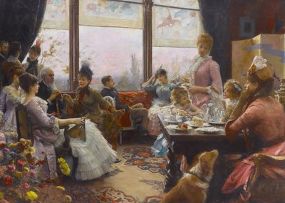 Fem klokken te, 1883-1884. av Julius Stewart