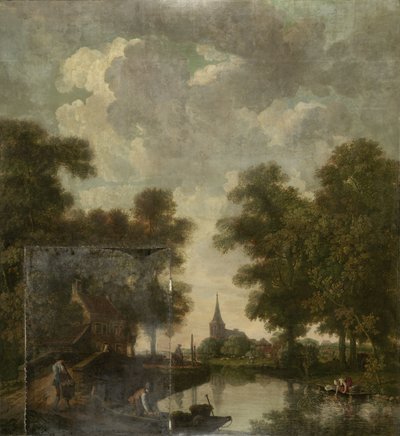 Tapetmaleri med et nederlandsk landskap med en elv av Jurriaan Andriessen (attributed to)