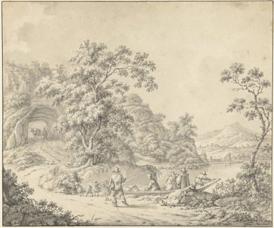 Landskap med en båt der en hyrde med flokken sin av Jurriaan Andriessen (attributed to)