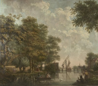 Tre veggtepper med nederlandsk landskap Tapetmaleri av et nederlandsk landskap med en åpen bro Tre tapetmalerier av et nederlandsk landskap av Jurriaan Andriessen (attributed to)