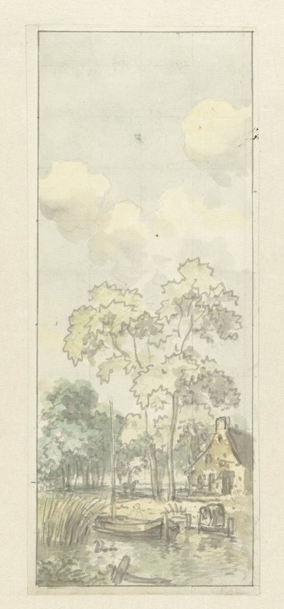 Design for tapetmaling med et nederlandsk landskap av Jurriaan Andriessen
