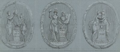 Design for tre medaljonger: Liberty, Equality og Fraternity av Jurriaan Andriessen