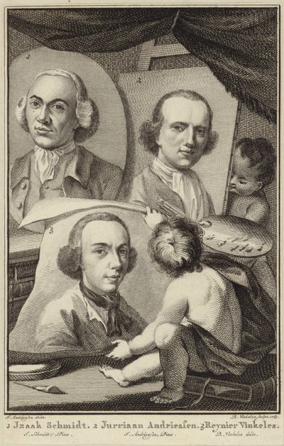 Portretter av Izaak Schmidt, Jurriaen Andriessen og Reinier Vinkeles av Jurriaan Andriessen