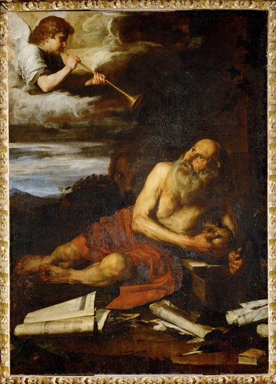 Den hellige Jerome med dommens engel (maleri på lerret) av Jusepe de (1591-1652) Ribera