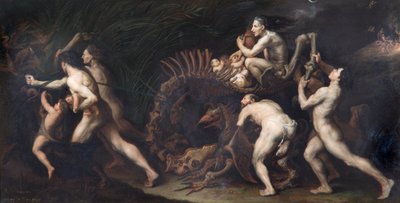 La Carcasse : A Witch Being Drawn On The Skeleton Of A Monster, før ca. 1620 (olje på kobber) av Jusepe de Ribera