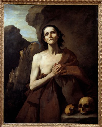 Portrett av Saint Mary the Egyptian, Penitente in the Desert Painting (Vanita) av Jose de Ribera dit il Spagnoletto "" den spanske""" (1591-1652) av Jusepe de Ribera