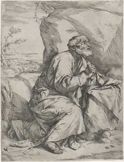 The Penitent Saint Peter, ca. 1621 (radering med gravering på lagt papir) av Jusepe de Ribera