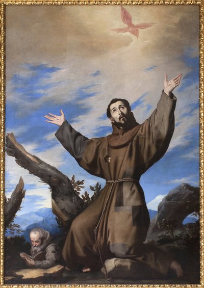Stigmatiseringen av den hellige Frans av Assisi. Maleri av verkstedet til Jose de Ribera dit il Spagnoletto "" den spanske"" (1591-1652), olje på lerret av Jusepe de Ribera