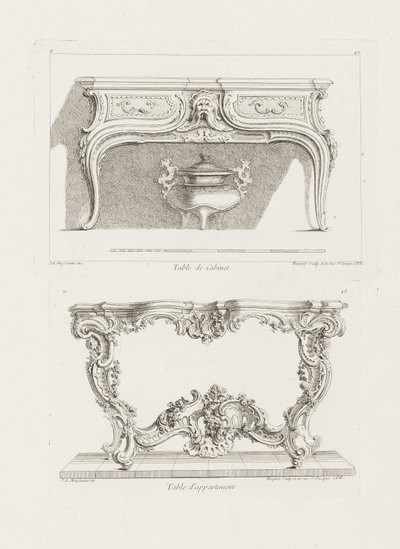 Table de Cabinet., 6. plate (Study for a Table), pl. 47 i Oeuvre av Juste Aurèle Meissonnier