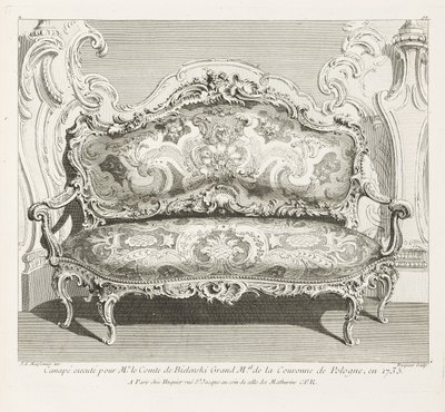 Sofa henrettet for herr grev de Bielinski Grand M.al av Polens krone, i 1735.; Sofa laget for greven av Bielinski i 1735, 4. plate av Juste Aurèle Meissonnier