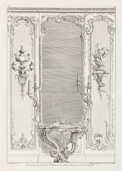 Utvikling av en iskrem-trumeau laget for Portugal; Trumeau-prosjekt med variant for Portugal, 3. plate av Juste Aurèle Meissonnier