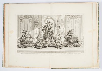 Prosjekt for en sølvskulptur av et stort bord midtstykke og de to terrinene...Utført for Millord Kinston (sic) i 1735 (Design for midtpunkt og to terriner for hertugen av Kingston i 1735) plate 115 i Work of Just- Aurele Meissonnier av Juste Aurèle Meissonnier