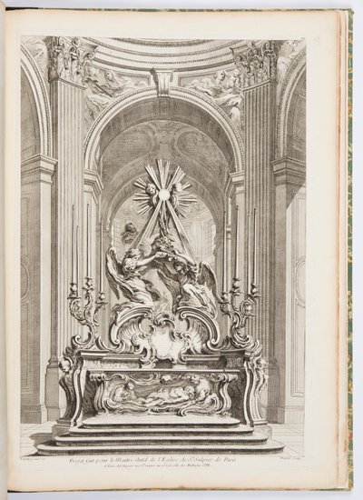 Design for mesteralteret til kirken St. Sulpice de Paris, plate 109, i Oeuvres de Juste-Aurèle Meissonnier (verk av Juste-Aurèle Meissonnier) av Juste Aurèle Meissonnier