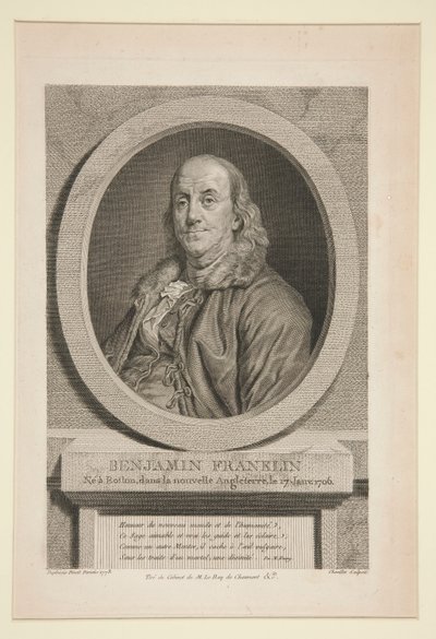 Benjamin Franklin, født i Boston, New England, 17. januar 1706 av Justus Chevillet