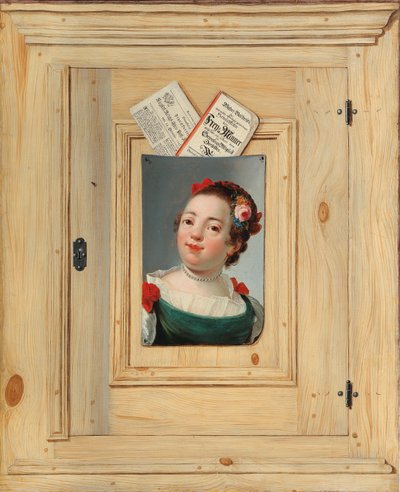 Trompe loeil med portrett av en ung kvinne, 1755. av Justus Juncker
