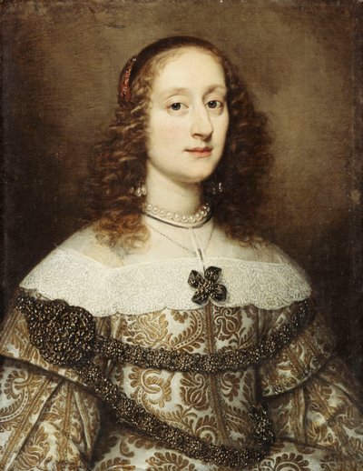 Portrett av en dame, halvlang, iført en gullbrodert kjole, av Justus Sustermans