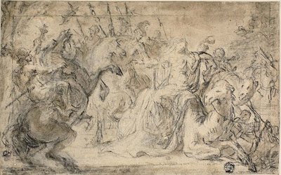 Zenobia omgitt av beredne soldater av Justus van Egmont