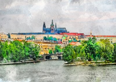 Historisk utsikt over elven i Praha av Justyna Jaszke