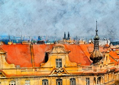 Utsikt fra takterrassen i Praha av Justyna Jaszke