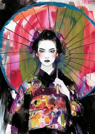 Fargerik geisha-paraply av Justyna Jaszke