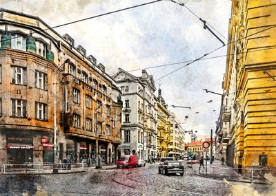 Akvarell: En europeisk trikkegate av Justyna Jaszke