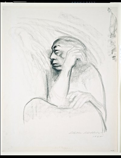 Selvportrett med dødens hånd, 1924 (kull på papir) av Käthe Kollwitz