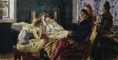 Besøk til en pasient (olje på lerret) av Kalle Lochen