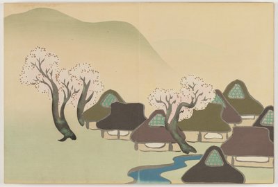 Flowers of a Hundred Worlds (Momoyogusa): Farming Village in Spring (Harudenka) av Kamisaka Sekka