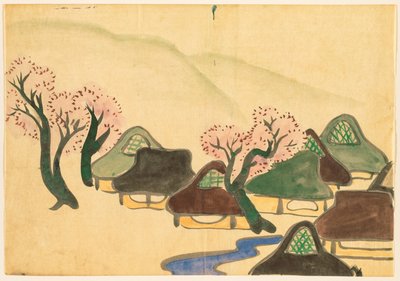 Flowers of a Hundred Worlds (Momoyogusa): Farming Village in Spring (Harudenka) av Kamisaka Sekka
