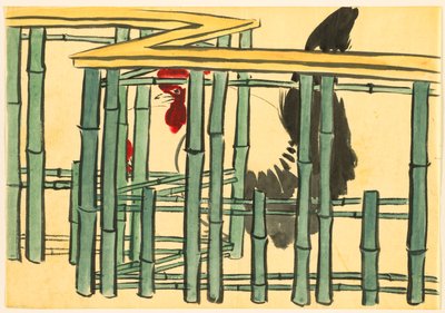 Flowers of a Hundred Worlds (Momoyogasa): Rooster (Chabo) av Kamisaka Sekka