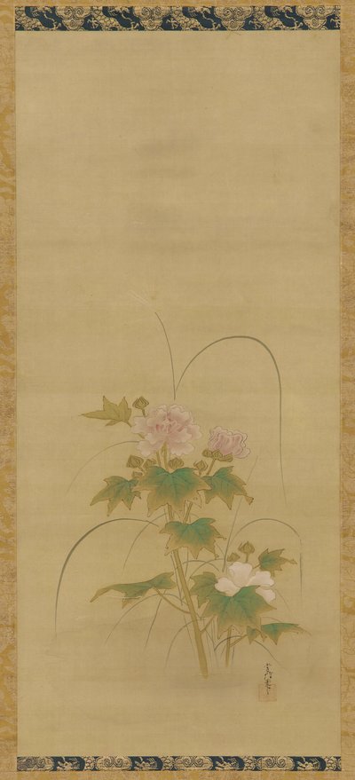 Hibiscus del av et sett, Edo-periode, midten av 1600- og begynnelsen av 1700-tallet. av Kanô Yôboku Tsunenobu
