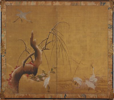 Herons and Old WIllow, Edo-perioden, tidlig på 1600-tallet. av Kano Sadanobu