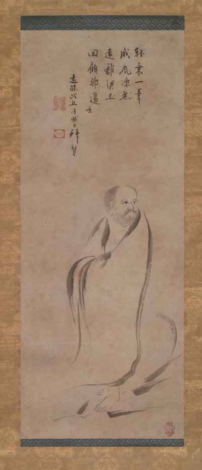 Bodhidharma krysser Yangzi-elven på et siv, sent på 1500-tallet. av Kano Soshu