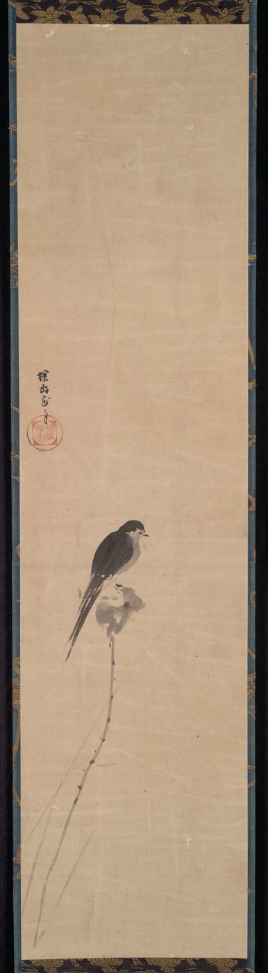 Vogel auf einer Lotusknospe von Kanō Tan’yū