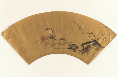 Mandarinand og blomstrende plomme (blekk og farge på bladgull) av Kano Yukinobu