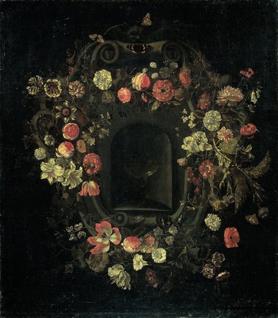 Krans av blomster som omkranser en nisje av Karel Batist